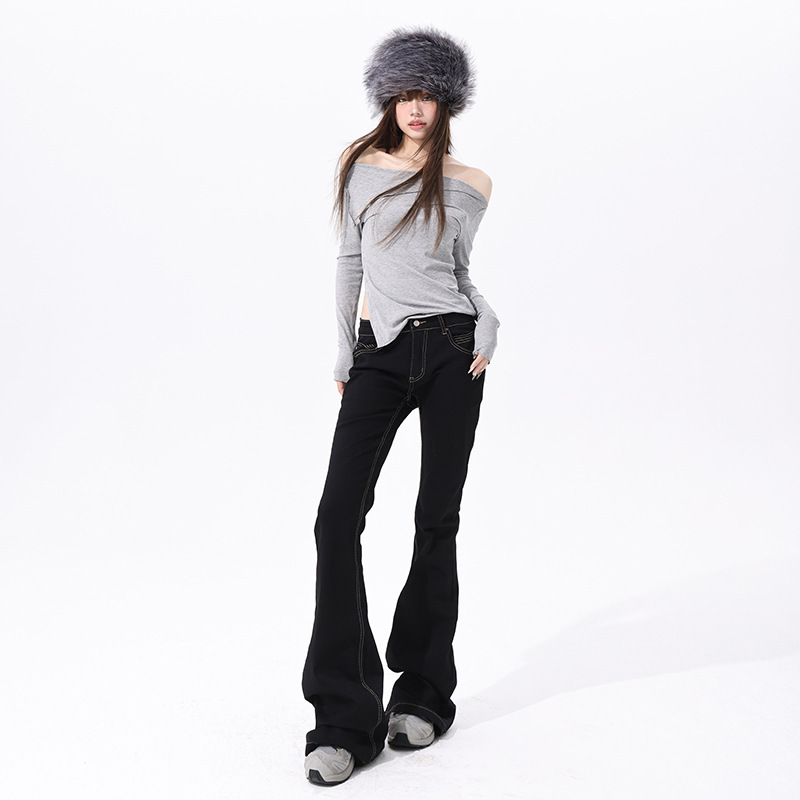 Original Black Low-Waist Flared Jeans for Women 2026 New Style Hot Girl Style Slimming Drapey Slim Fit Flared Pants
