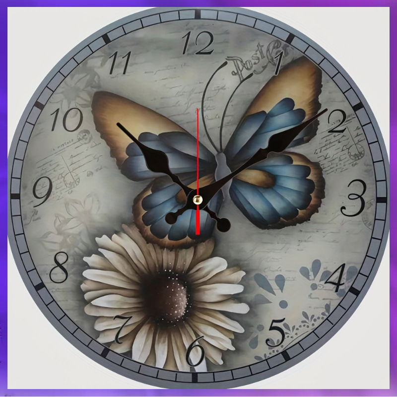 Reloj de pared sin marco con mariposa/animal, reloj simple de tablero de densidad, decoración para sala/comedor, venta directa de fábrica