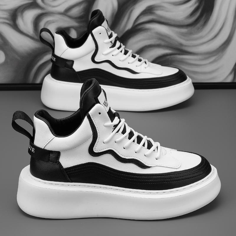 2025 New Wholesale Men's High-Top Thick-Soled White Sneakers Trendy Fashion Live Broadcast Hot-Selling Breathable Shoes