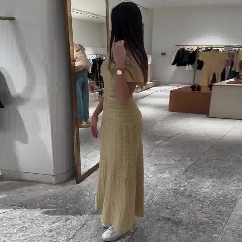 Elegant Hollow-Out Women's Sleeveless Dress Slim Fit Summer round Neck Mid-Length Hemline_ecoleips.com