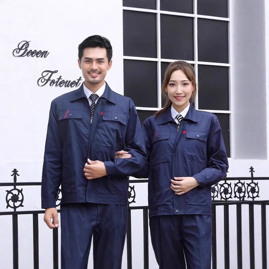 Summer Long-Sleeved Pure Cotton Work Clothes Suit for Men, Breathable and Wear-Resistant, Welding and Auto Repair Site Thin Labor Protection Clothing Embroider