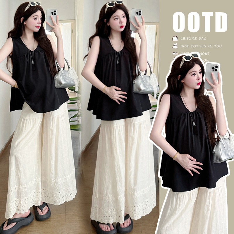 2026 New Summer Maternity Wear, Complete with a Hepburn-Style High-End V-Neck Sleeveless Top and Wide-Leg Pants Set 2026 New Summer Maternity Wear, Complete with a Hepburn-Style High-End V-Neck Sleeveless Top and Wide-Leg Pants Set