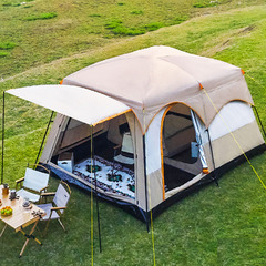 Outdoor camping large tent with two rooms and one living room, park camping supplies and equipment, portable folding sun protection, two rooms and one living room