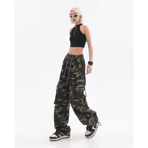 Chic Spring and Autumn Harlen Hip-Hop Camouflage Women's High Street Straight Leg Wide Leg Design Fashion Casual Work Pants Ins Trend