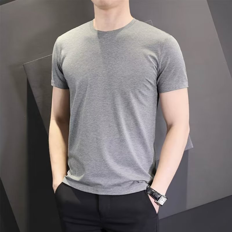 Origen fabricante camiseta de manga corta verano para hombre versión coreana de 140g de poliéster delgado color sólido camisa de fondo estilo delgado 100