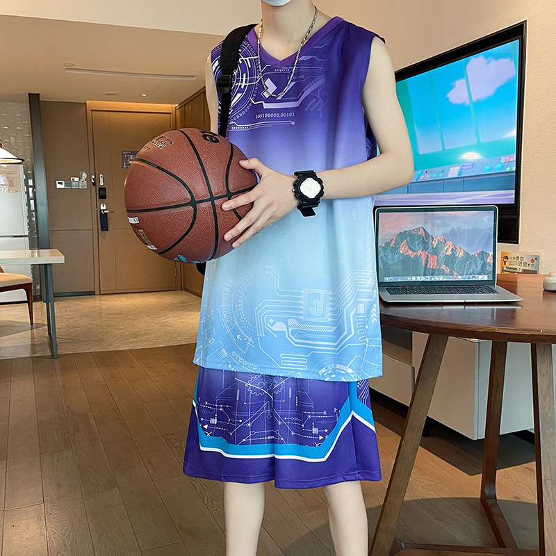 Boys and Girls Basketball Clothes suit Teenagers Trendy Sportswear V-neck Sleeveless Ice Silk Quick-dry Vest Competition Training Clothes