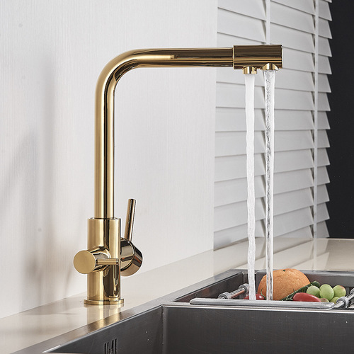 Manufacturer cross-border brass antique three-in-one purification faucet electroplated black gold kitchen mixed water filter faucet