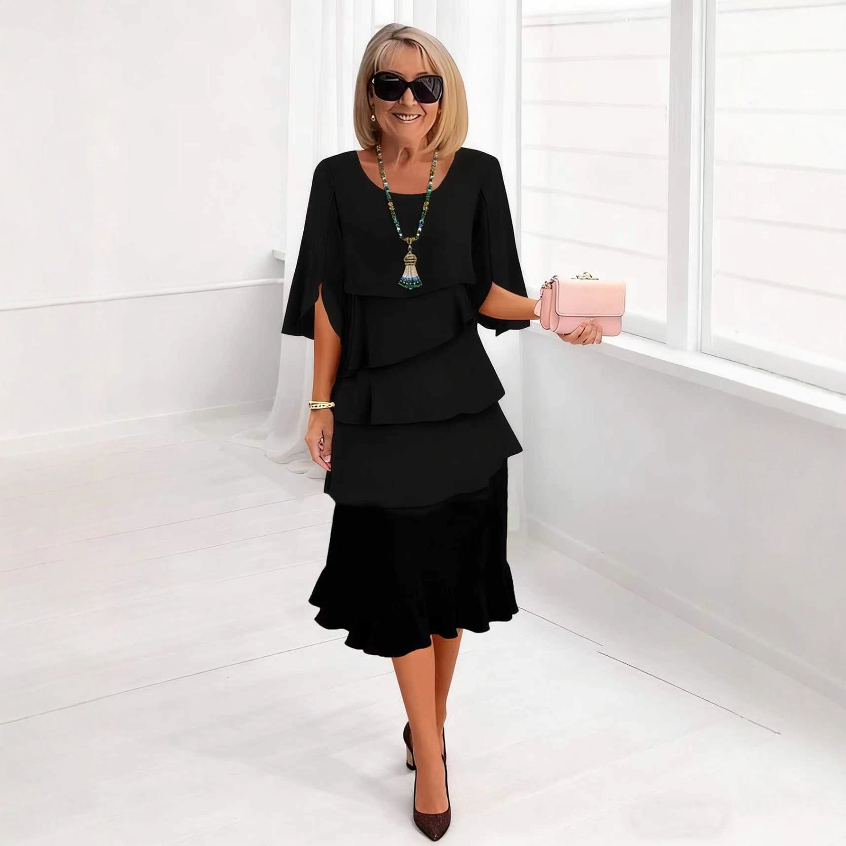 (Cross-border trading), summer fashionable elegant skirt, dress with a round collar, Amazon, loose fit