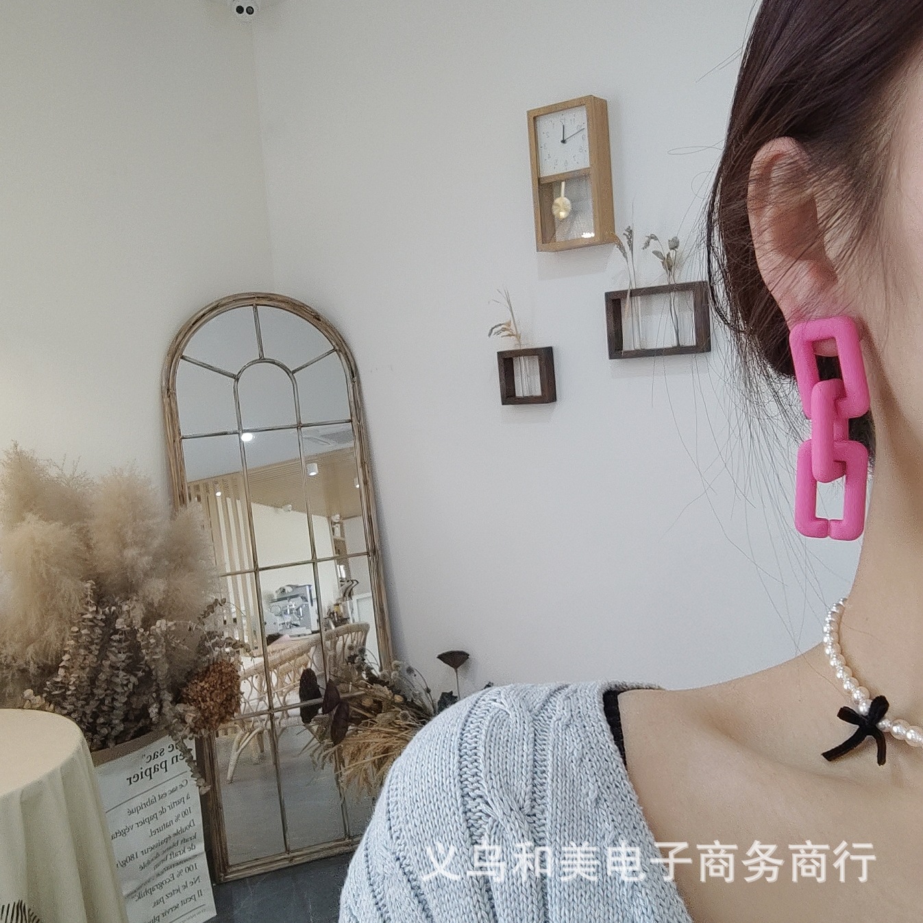 [New style] Net popular ins spring and summer color frosted square chain earrings earrings European and American long exaggerated earrings