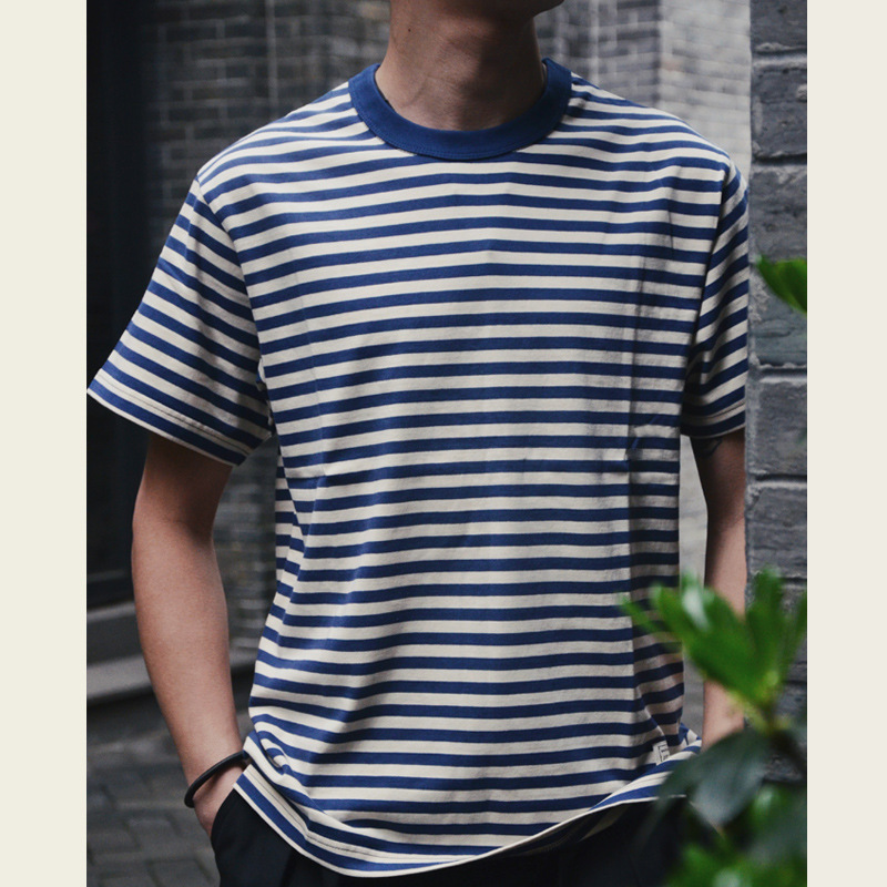 Ami Kaji summer sea soul shirt loose couple crew neck heavy striped short sleeve T-shirt men's national tide men's wholesale