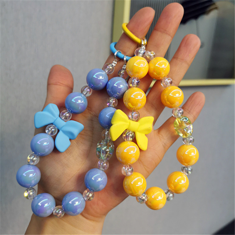 INS Cadena de teléfono móvil de dibujos animados con cuentas arco estilo coreano llavero teléfono móvil Shell DIY joyería bolsa de corazón de niña cadena colgante