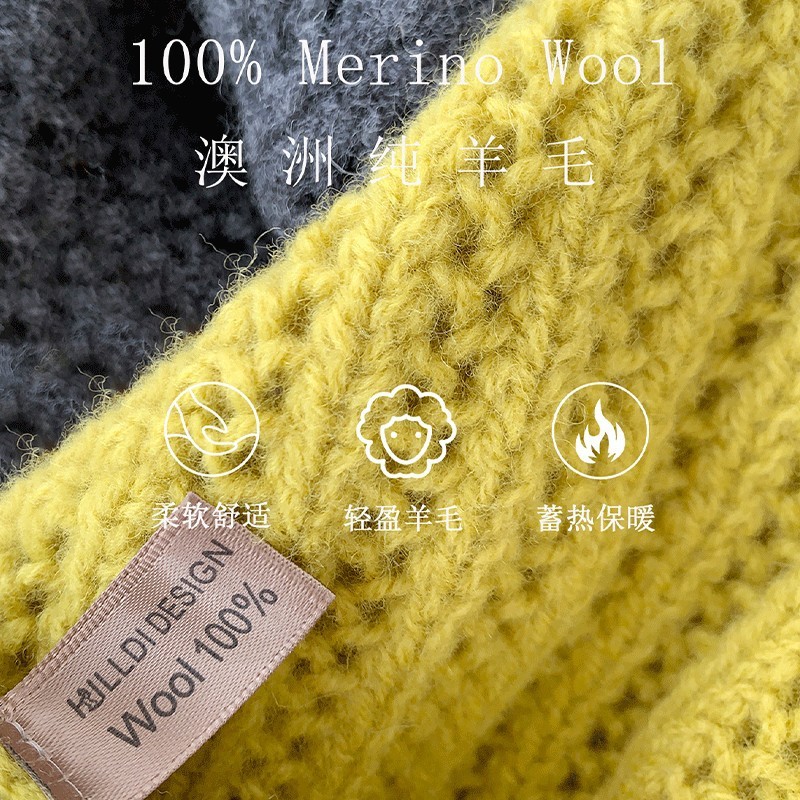 韩系轻奢复古100%纯羊毛针织镂空三角披肩女秋冬保暖时尚外搭围巾|undefined