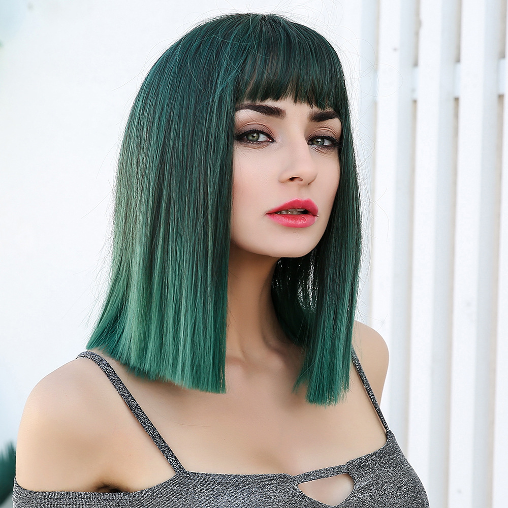 Emmor Europa y América Amazonas damas peluca marrón gradiente ruido franja media larga pelo recto cubierta de cabello gradiente