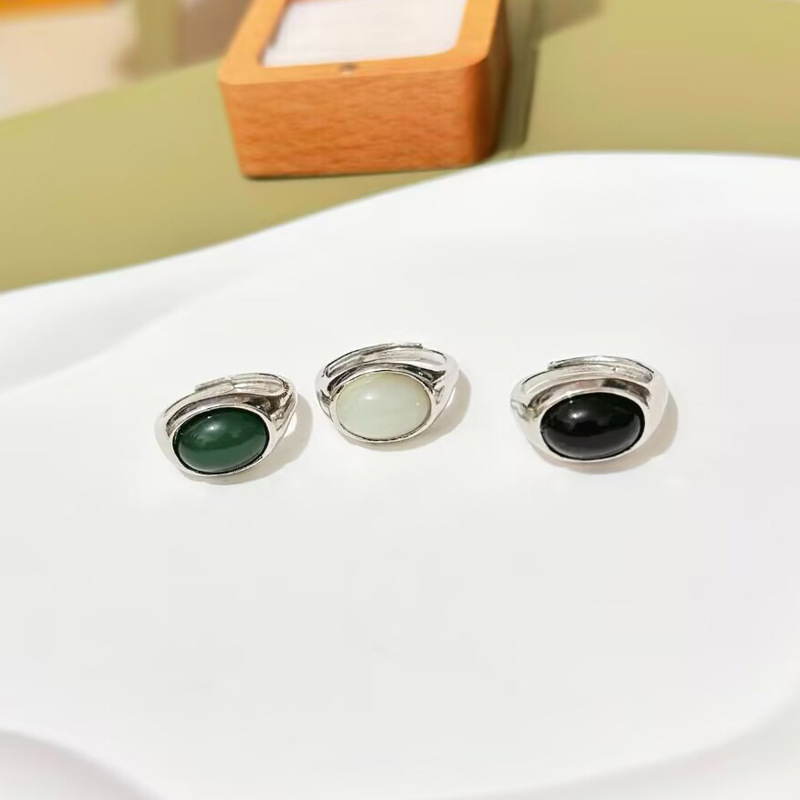925 anillo de plata de moda femenina dedo índice simple imitación de anillo de jade Tian in-mode anillo coreano en línea viento frío