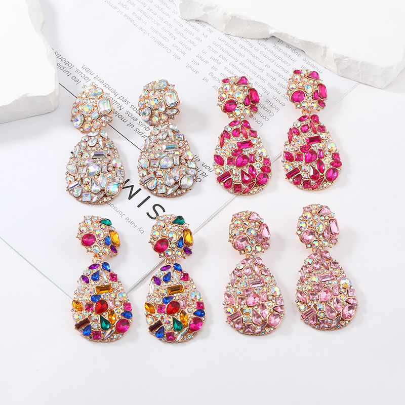 1 Pair Retro Exaggerated Water Droplets Plating Inlay Alloy Rhinestones Ear Clips display picture 3