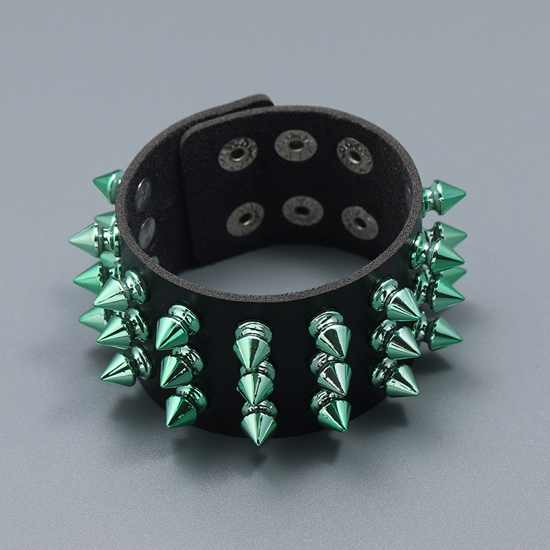 Wholesale Jewelry Punk Style Three-row Color Spikes Leather Bracelet Nihaojewelry display picture 2