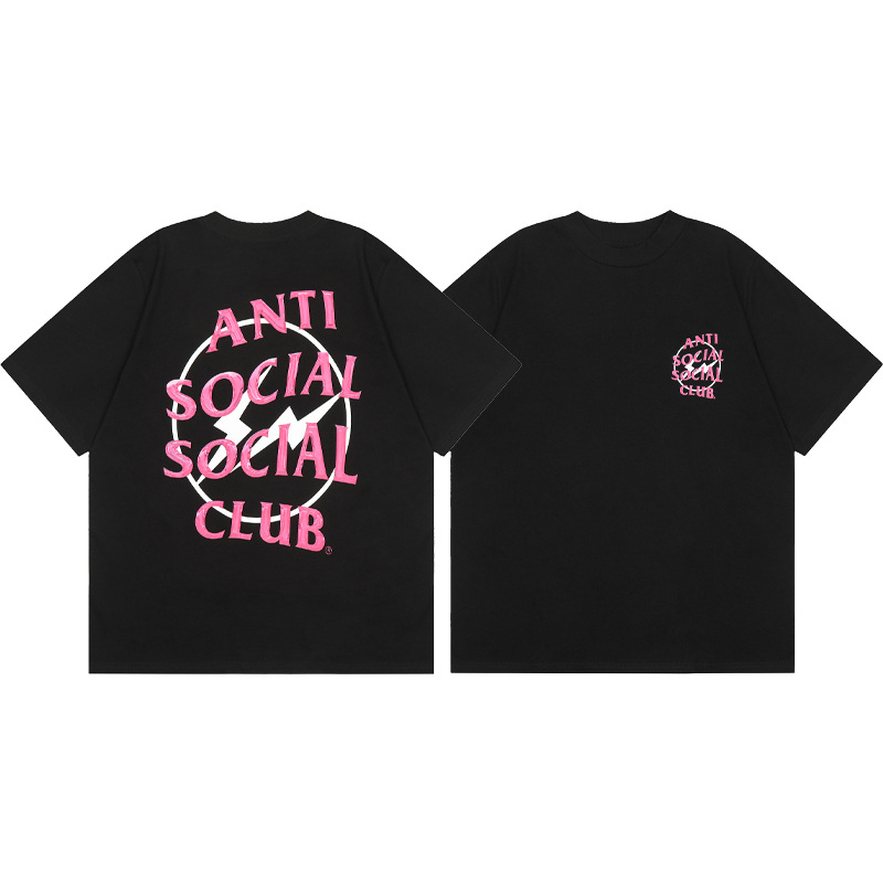 Versión correcta ASSC Club de dibujos animados relámpago impresión conjunta cuello redondo de los hombres Jersey pareja manga corta Camiseta moda