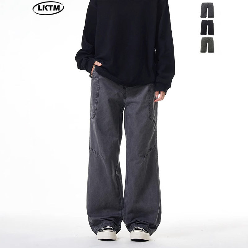 LKTM men's# gray overalls men's and women's loose American style high street cleanfit multi-pocket casual straight pants