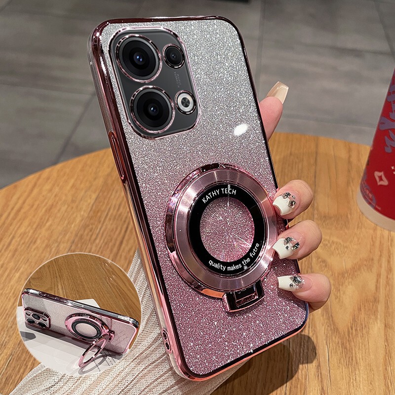 OPPOReno13 Mobile Phone Case Reno13Pro Electroplated Transparent Glitter Magnetic Bracket Drop-resistant Protective Cover