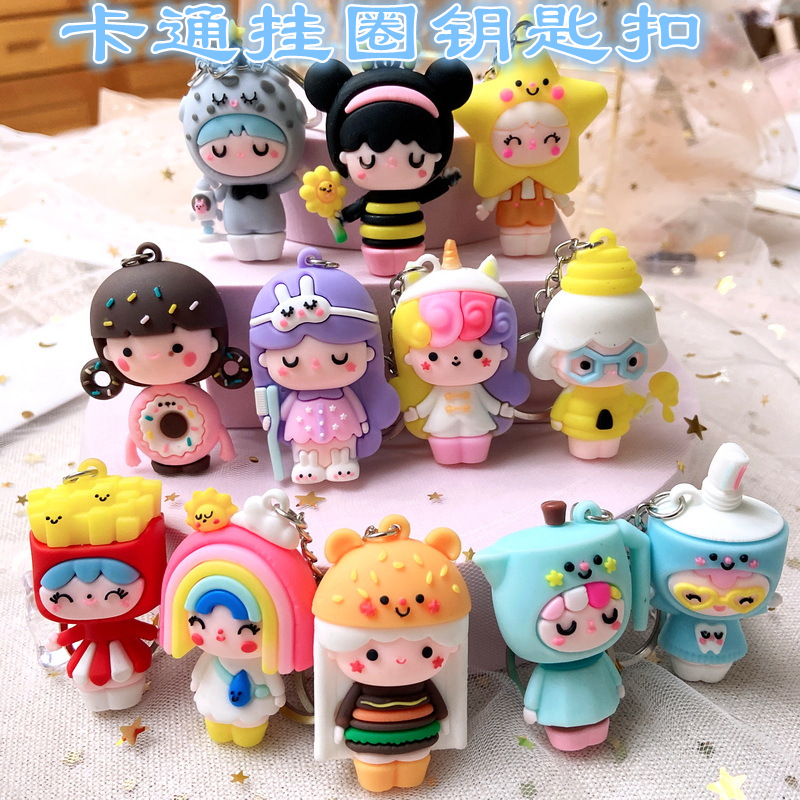 5029 # plástico suave 3D secreto muñeca de dibujos animados muñeca llavero colgante coche mochila colgante adornos pequeño regalo