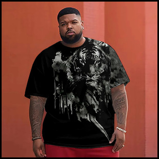 2025 AliExpress Summer 3D Digital Printing Men's Wave Crewneck Pullover Casual T-Shirt Street City