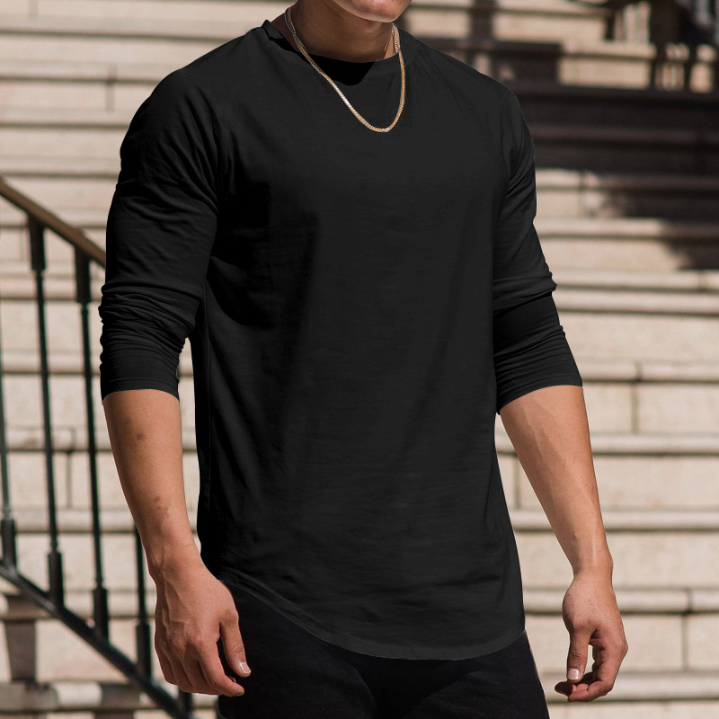 Autumn/Winter Men's 2024 Long sleeved Casual Round Neck Solid Color Top with Bottom T-shirt_senzul.com
