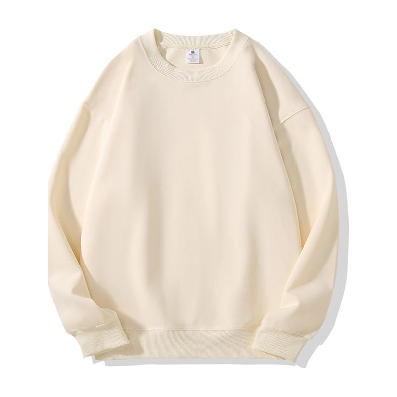 Hua algodón tejido liso de doble cara, hombros cómodos, cuello redondo, suéter de manga larga, camisa publicitaria, ropa de trabajo grupal, logotipo personalizado