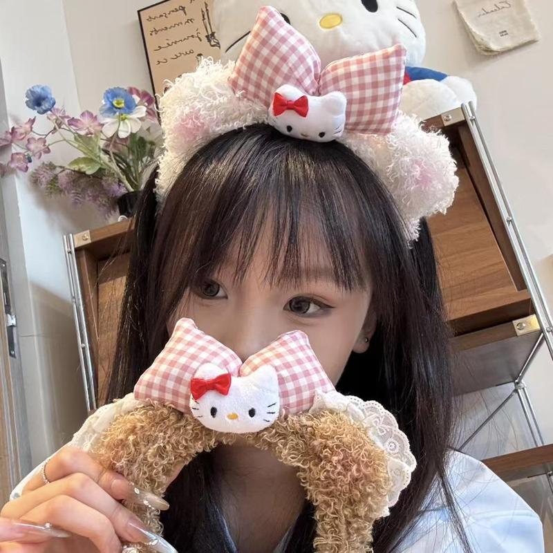 可爱毛绒kt猫蝴蝶结发箍可爱发饰超萌洗发头箍不勒头防滑碎发头捆|undefined