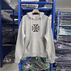 25ss水洗灰色做旧破坏连帽卫衣男女宽松休闲套头帽衫