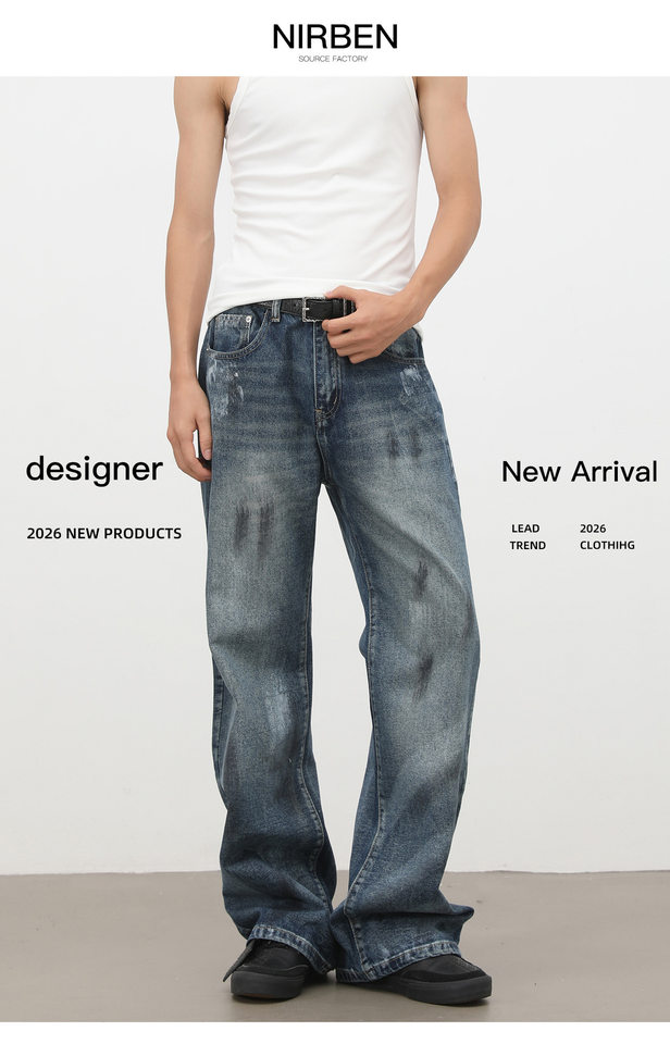 Quần jeans nam ống loe nhẹ dáng suông, họa tiết graffiti phun sơn phong cách đường phố — Màu xanh dương chi tiết 2