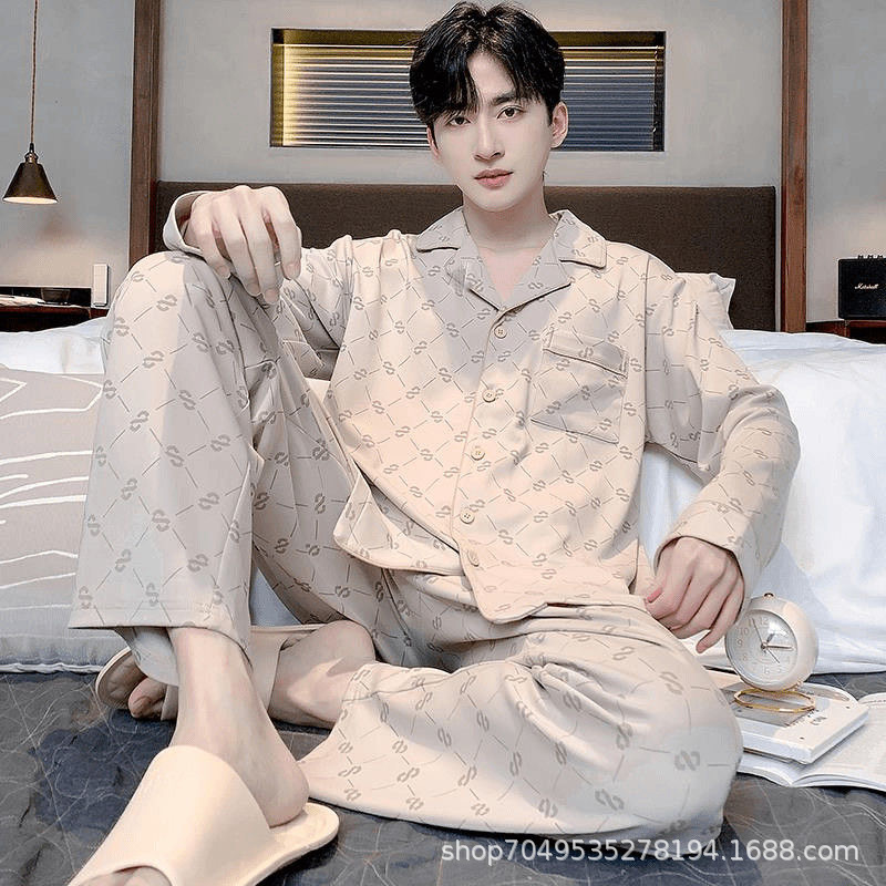 남성용 고급 고품질 면 잠옷, 봄, 가을 긴팔 남성 청소년 대형 캐주얼 가을, 겨울 홈웨어 세트