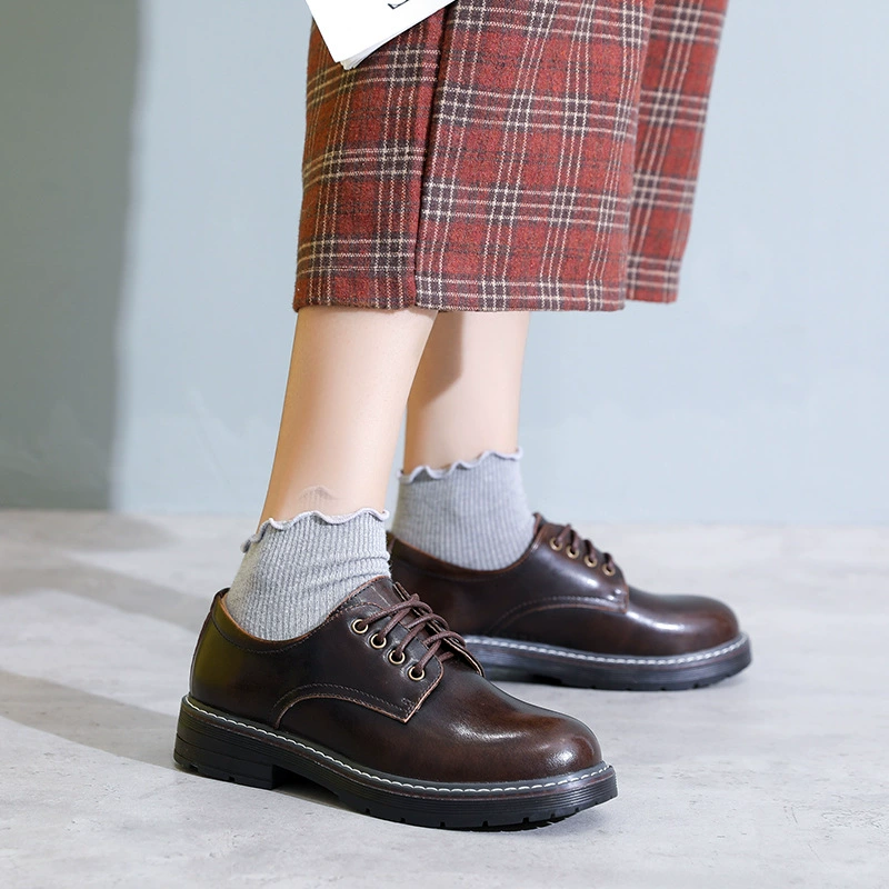 Красивые женские кожаные туфли в японском стиле, британский стиль 2021, черные туфли JK с круглым носком для студенток, повседневные и универсальные.