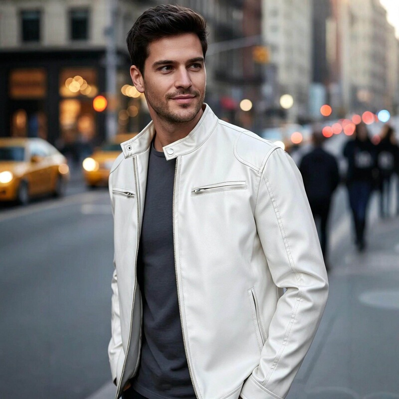 2026 New Men's Pu Leather Jacket with Stand Collar, Slim Fit, Large Size, Retro Trendy Leather Jacket Coat 2026 New Men's Pu Leather Jacket with Stand Collar, Slim Fit, Large Size, Retro Trendy Leather Jacket Coat