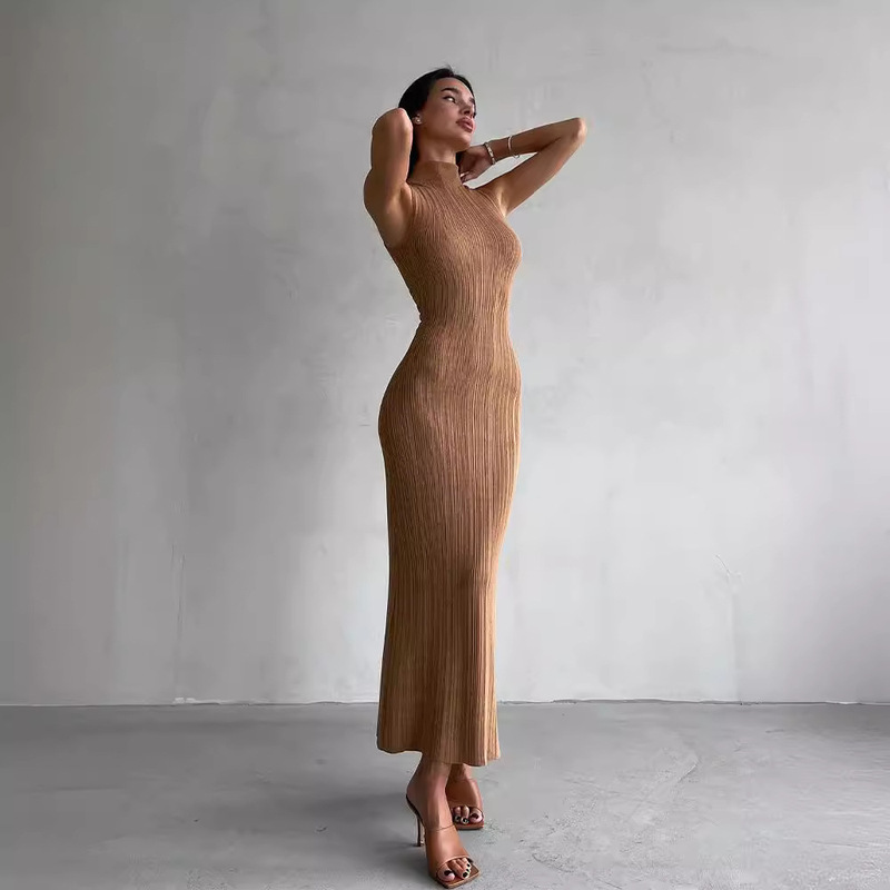 Knitted High Neck Sleeveless Tight Dress 2024 Spring and Summer New Elegant French Style European and American dress