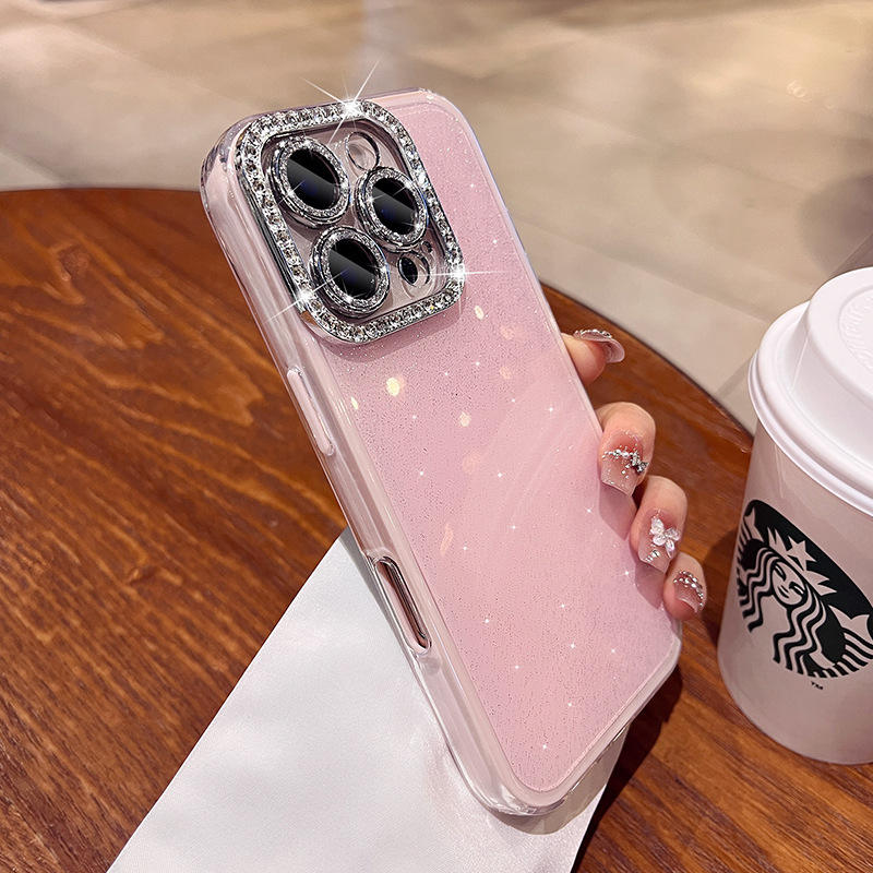 Polvo de brillo de lujo simple y ligero para iPhone 15 lente de diamante flash 16ProMax funda para teléfono móvil 14 Apple 13 femenino 15PM