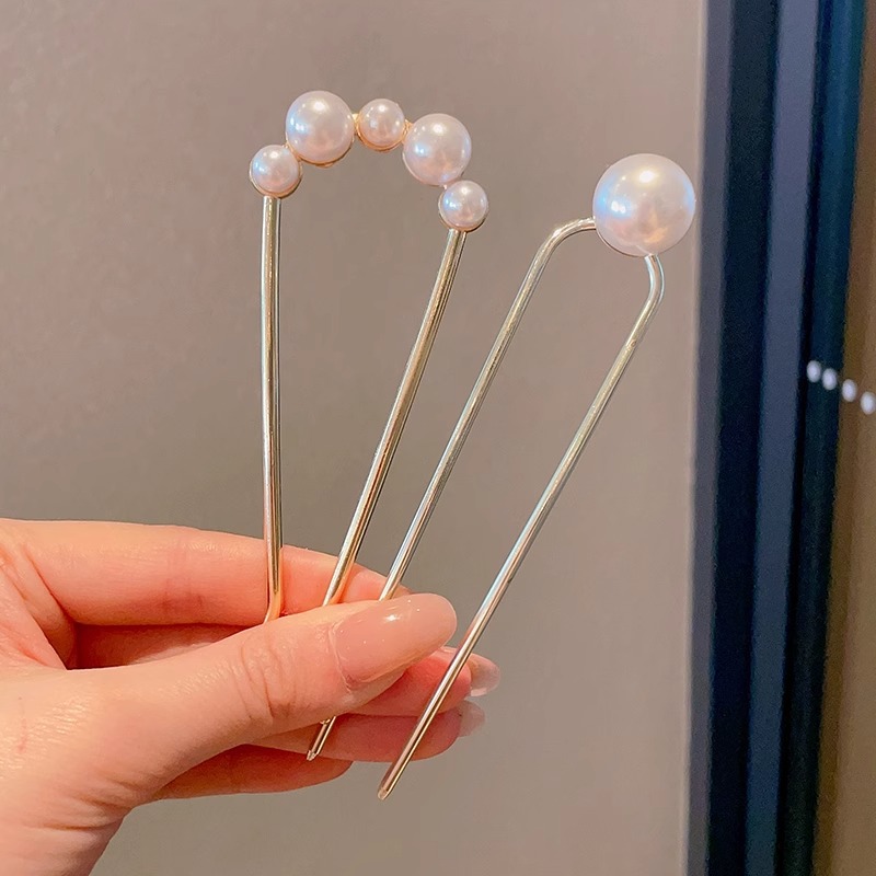Horquilla de cabello en forma de U de perla de alta calidad horquilla de cabello en la parte posterior de la cabeza femenina horquilla de aleación tocado nuevo peine de horquilla chino