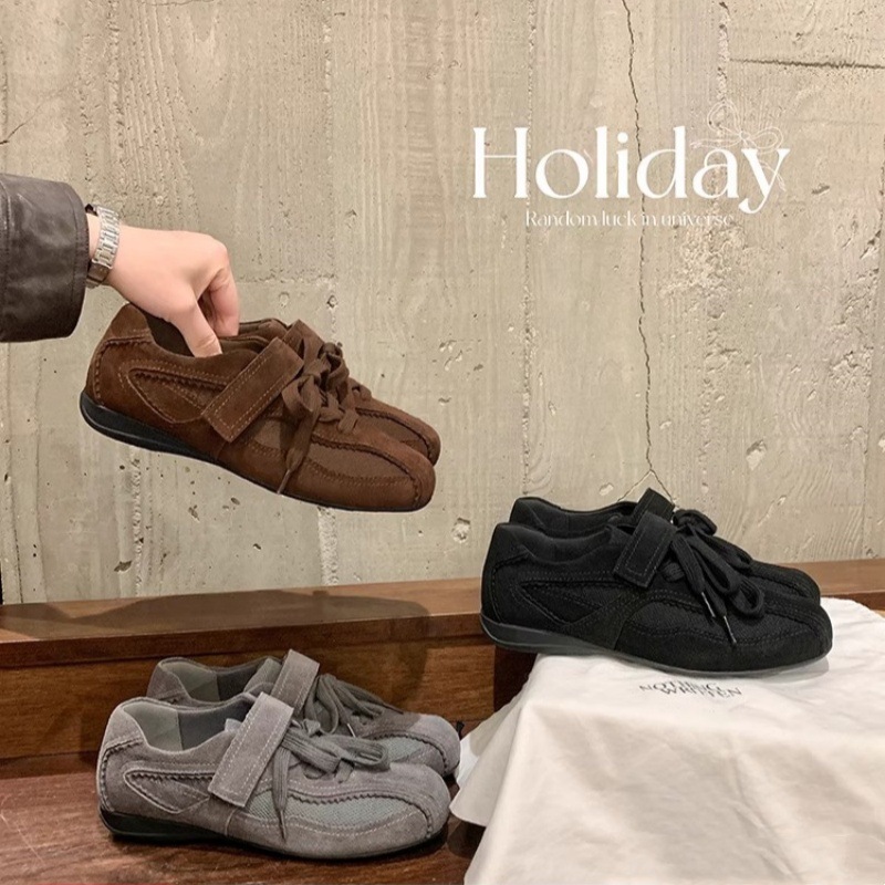 Busan Blogger~ Retro Lace-Up Velcro Flat Casual Shoes for Women 2026 Spring New Ballet Training Shoes