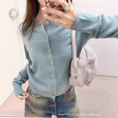 南油高端女装M家25秋冬新款撞色翻领针织宽松开衫百搭外套女上衣
