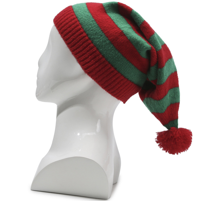 Christmas hat Adult knitted Christmas hat Elf Santa Beanies Red and green knitted crochet hat_voghion.com