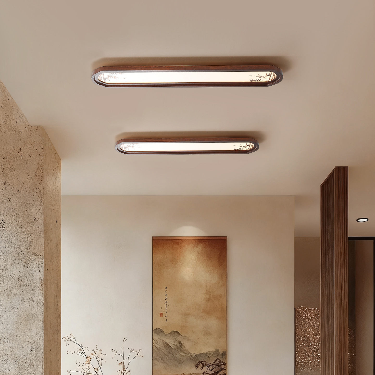 Pasillo pasillo nueva luz de techo chino de color nuez estilo Song estética balcón puerta de entrada lámpara de tira L263