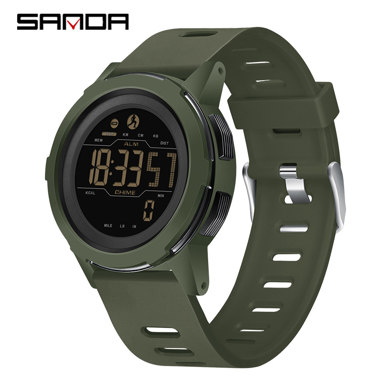 SANDA podómetro calorías pantalla digital impermeable multifuncional montañismo a prueba de golpes reloj despertador para hombre 2189