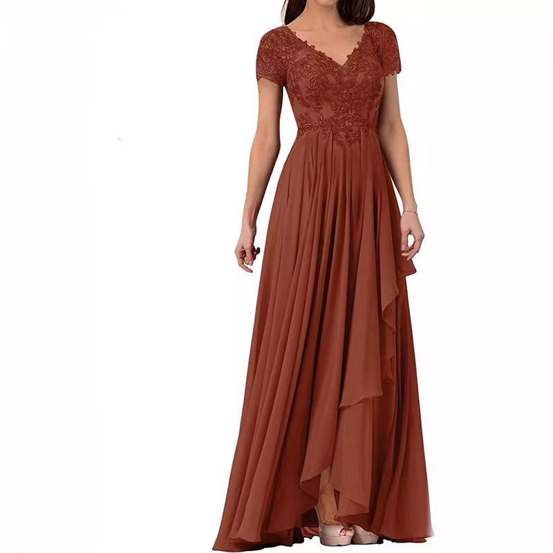 Amazon new V-neck evening dress long chiffon lace ladies party host annual meeting bridesmaid dress