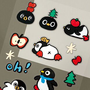 Little Red Book New Cute Dumbo Penguin Apple Hand-painted Transparent Flat Phone Case iPad Sticker Diy Decoration