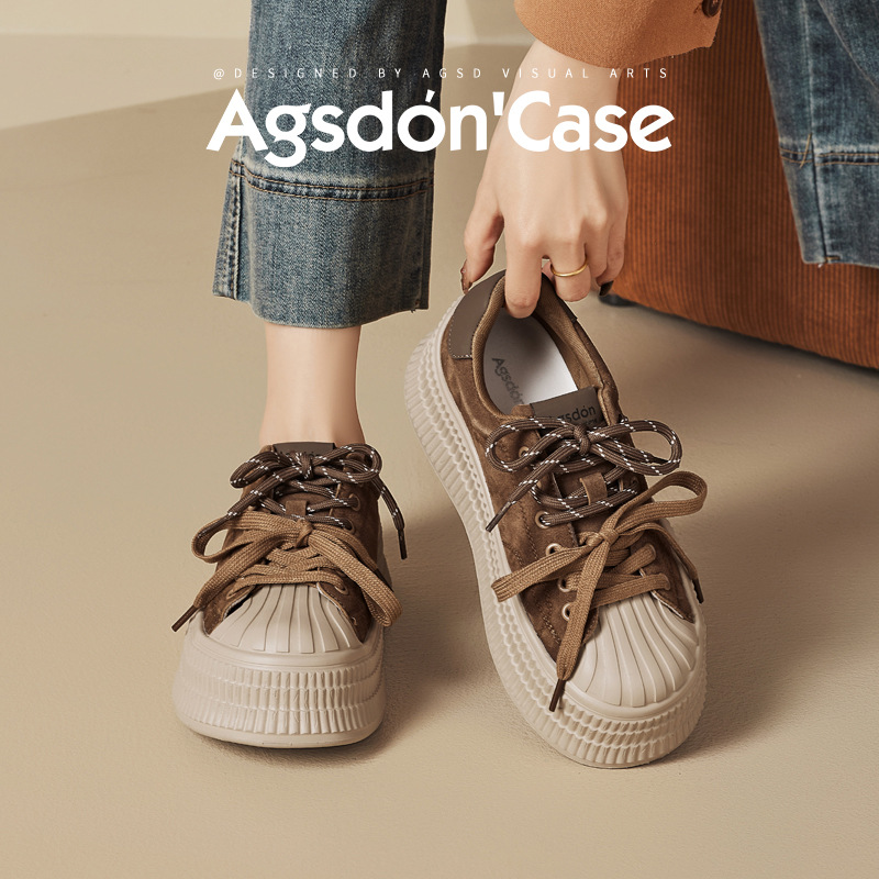 Zapatos de suela gruesa para mujeres 2025 nuevo invierno con concha marrón muffin zapatos deportivos casuales