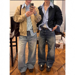 新款假两件miu系卡其藏蓝哈灵顿夹克外套学院风cleanfit老钱风潮