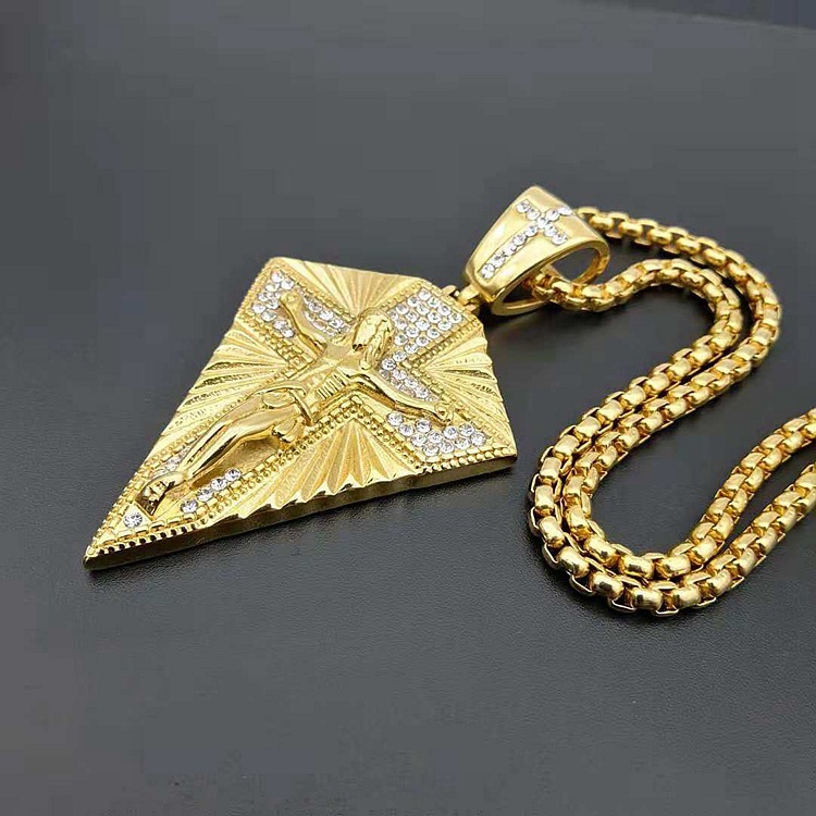 Titanium Steel Chain Material Street Occasion Hip-Hop Solid Color Titanium Steel Inlay Rhinestones Men's Pendant Necklace