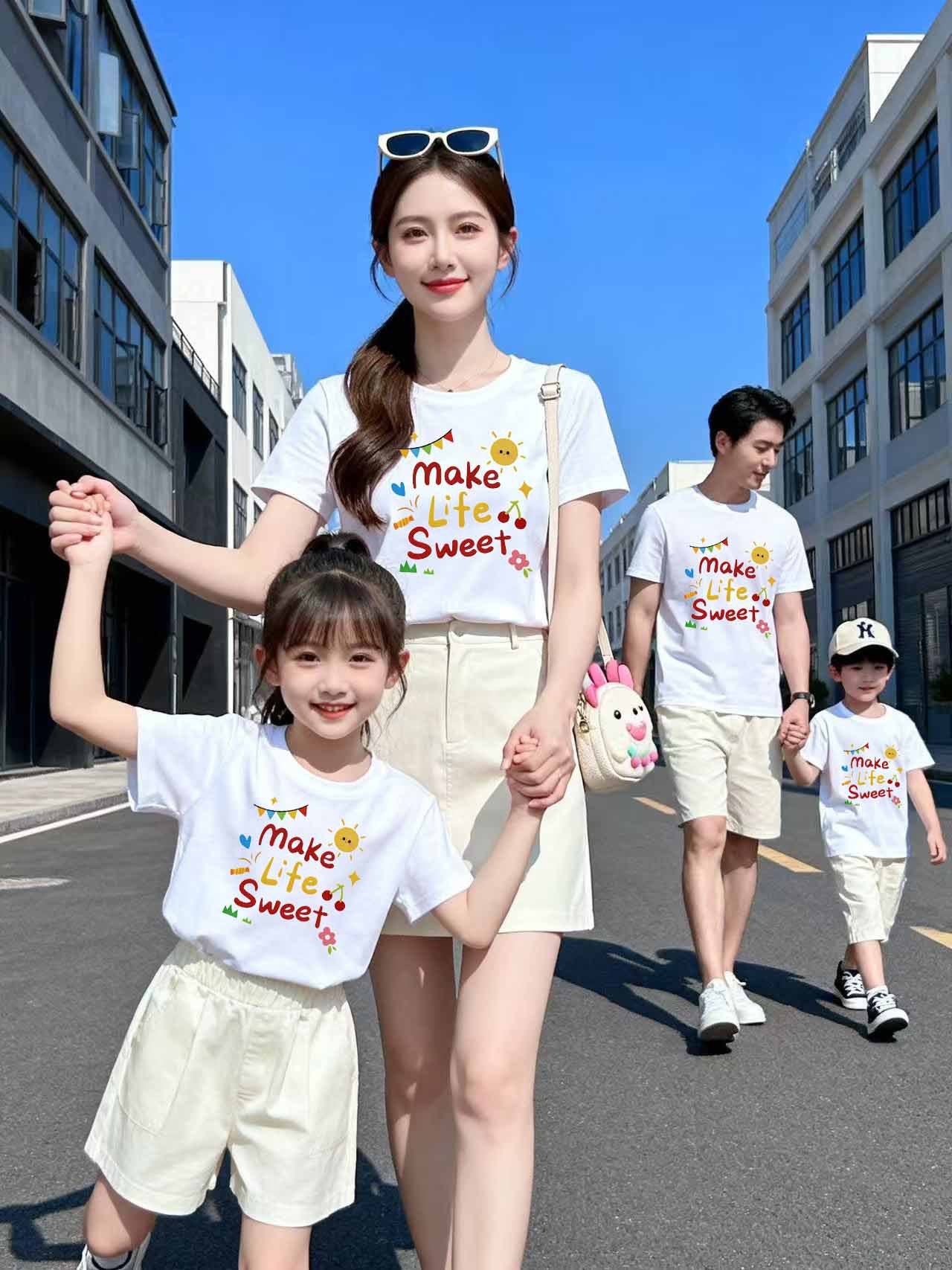 Hot-Selling Popular Items in Stock: Family Matching Outfits for Mother and Daughter, Mother and Son, Family of Three or Four, Short-Sleeve T-Shirts, New Summer Styles, Manufacturer Trendy T-Shirts