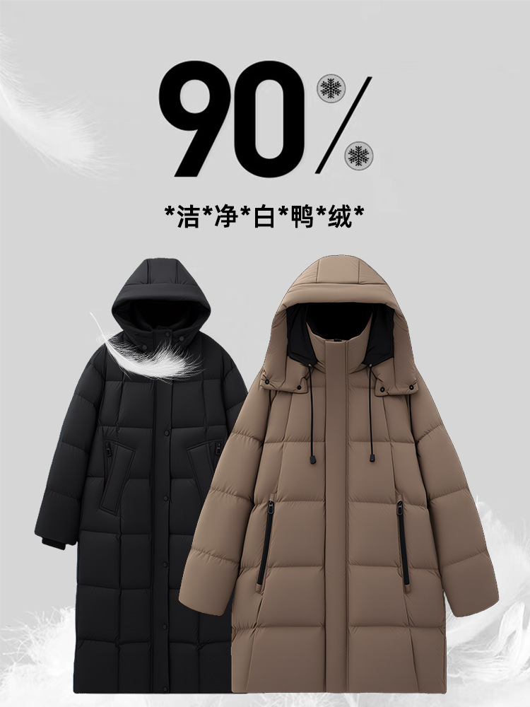 2025 pluma dorada negra prolongación chaqueta de pluma de mujer chaqueta de invierno con capuchón blanco para mantener cálido