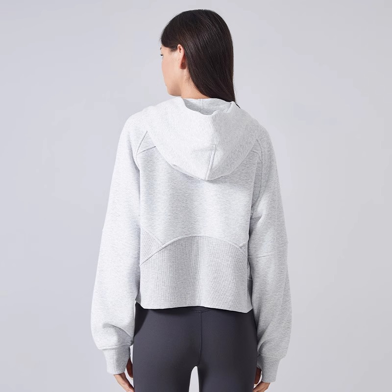 2025 otoño y invierno de vello a prueba de viento con capuchón suéter deportivo casual de mujer chaqueta corta con media cremallera chaqueta de yoga
