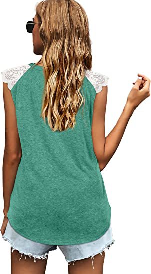 Abbigliamento da donna 2024 T-shirt canotta allentata in pizzo patchwork da donna estivo 2024 con maniche volanti_voghion.com